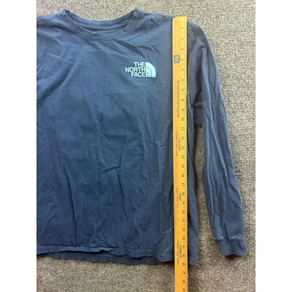 The North Face Long Sleeve Shirt Mens Large Blue Mountain Graphic Tee 67065